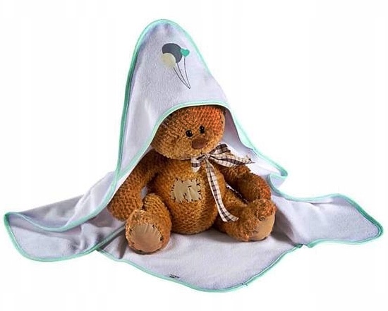 Okrycie kąpielowe z kapturkiem 100x100 cm Misie z balonami K097 Okrycie_Misie_z_balonami_K097