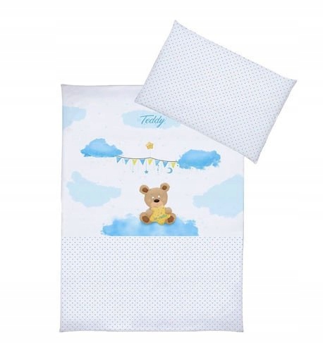 Pościel 2 elementowa dziecięca z nadrukiem 135x100 Teddy Niebieski K070 Teddy_niebieski_K070