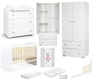 Zestaw mebli dziecięcych z Łóżeczkiem z Materacem z Przewijakiem Białe Sosna KAROLINA