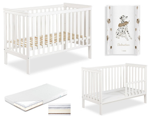 Łóżeczko drewniane 120x60 z Barierką z Materacem z Przewijakiem Białe IWON