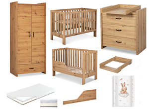 Zestaw mebli dziecięcych z Łóżeczkiem z Materacem z Przewijakiem Dąb AMELIA II