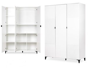 Szafa Trzydrzwiowa z Drążkiem z Półkami - Wymiary 190x137 cm - Biała MIA