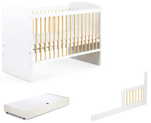 ŁÓŻECZKO Dziecięce Drewniane 120x60 z Barierką z Pojemnikiem Białe Sosna KAROLINA II