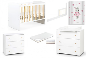 Zestaw mebli dziecięcych z Łóżeczkiem z Materacem z Przewijakiem Białe Sosna KAROLINA