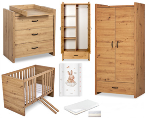 Zestaw mebli dziecięcych z Łóżeczkiem z Materacem z Przewijakiem Dąb AMELIA