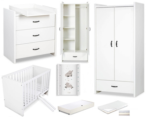 Zestaw mebli dziecięcych z Łóżeczkiem z Materacem z Przewijakiem Białe AMELIA