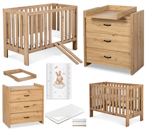 Zestaw mebli dziecięcych z Łóżeczkiem z Materacem z Przewijakiem Dąb AMELIA II
