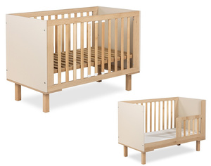 ŁÓŻECZKO Dziecięce Drewniane z Barierką Szampan Buk LAURA