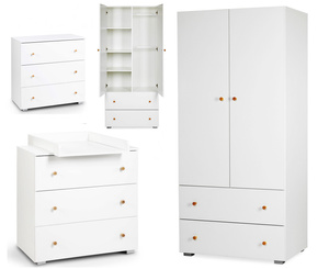 Zestaw mebli dziecięcych/młodzieżowych z Szafa, Komoda, Biały Sosna KAROLINA