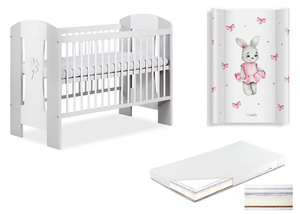 Łóżeczko drewniane 120x60 z Materacem z Przewijakiem Białe Popiel NATI