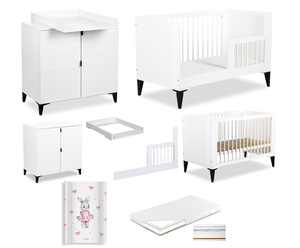 Zestaw mebli dziecięcych z Łóżeczkiem z Materacem z Przewijakiem Biały MIA