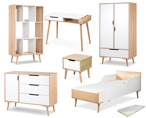 Zestaw mebli młodzieżowych z Biurkiem z Materacem Białe Buk SOFIE