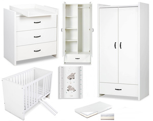 Zestaw mebli dziecięcych z Łóżeczkiem z Materacem z Przewijakiem Białe AMELIA