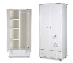 Szafa Dwudrzwiowa z Szufladą z Drążkiem z Półkami - Wymiary 185x83 cm - Biała SAFARI ŻYRAFKA