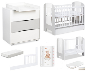 Zestaw mebli dziecięcych z Łóżeczkiem z Materacem z Przewijakiem Białe Popiel NATI