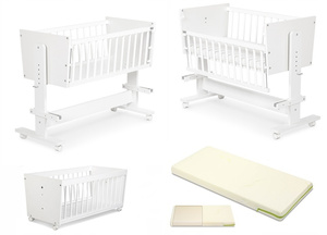 ŁÓŻECZKO Dziecięce Dostawka Drewniane107x50 Kołyska Białe ZOYA + Materac