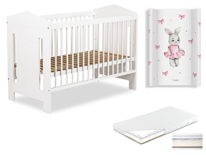 Łóżeczko drewniane 120x60 z Materacem z Przewijakiem Białe IDA