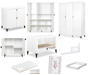 Zestaw mebli dziecięcych z Łóżeczkiem z Materacem z Przewijakiem Biały MIA