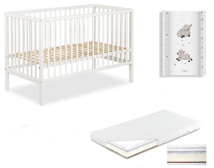 Łóżeczko drewniane 120x60 z Materacem z Przewijakiem Białe FRANIA