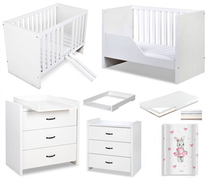 Zestaw mebli dziecięcych z Łóżeczkiem z Materacem z Przewijakiem Białe AMELIA