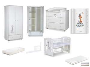 Zestaw mebli dziecięcych z Łóżeczkiem z Materacem z Przewijakiem Białe SAFARI ŻYRAFKA