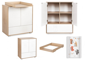 Komoda z Półkami z Przewijakiem Nakładka na Komodę Buk Biała IDA + Mata