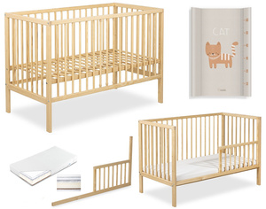 Łóżeczko drewniane 120x60 z Barierką z Materacem z Przewijakiem Sosna FRANIA