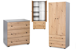 Zestaw mebli dziecięcych/młodzieżowych z Szafa Komoda Grafit Dąb PAULINE