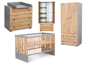 Zestaw mebli dziecięcych z Łóżeczkiem Grafit Dąb PAULINE