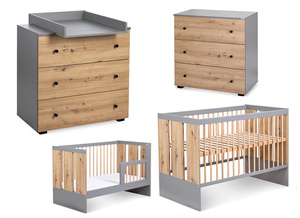 Zestaw mebli dziecięcych z Łóżeczkiem Grafit Dąb PAULINE