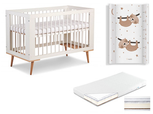 Łóżeczko drewniane 120x60 z Materacem z Przewijakiem Białe SOFIE