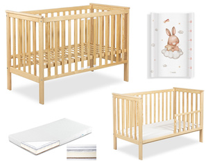 Łóżeczko drewniane 120x60 z Barierką z Materacem z Przewijakiem Sosna IWON