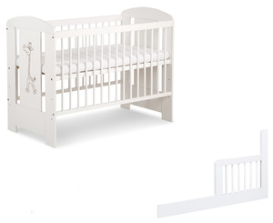 ŁÓŻECZKO Dziecięce Drewniane 120x60 z Barierką Białe ŻYRAFKA