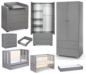 Zestaw mebli dziecięcych z Łóżeczkiem Grafit Sosna PAULINE