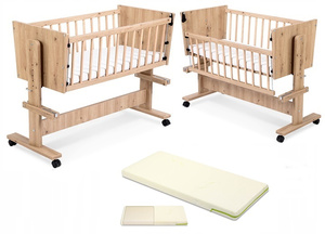 ŁÓŻECZKO Dziecięce Dostawka Drewniane 107x50 Kołyska Dąb ZOYA + Materac