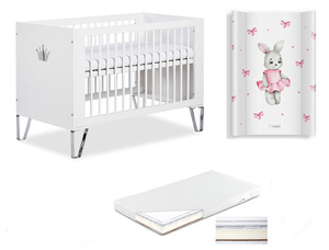 Łóżeczko drewniane 120x60 z Materacem z Przewijakiem Białe BLANKA