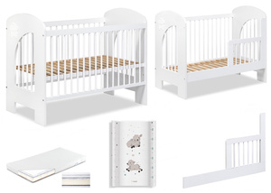 Łóżeczko drewniane 120x60 z Barierką z Materacem z Przewijakiem Białe NEL CHMURKA