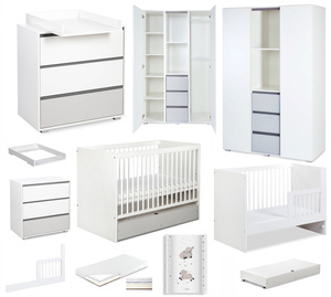 Zestaw mebli dziecięcych z Łóżeczkiem z Materacem z Przewijakiem Białe Popiel DALIA