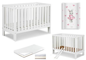 Łóżeczko drewniane 120x60 z Materacem z Przewijakiem Białe AMELIA II