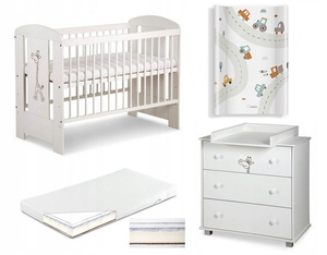 Zestaw mebli dziecięcych z Łóżeczkiem z Materacem z Przewijakiem Białe SAFARI ŻYRAFKA