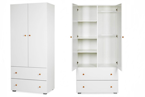 Szafa Dwudrzwiowa z Szufladami z Drążkiem z Półkami - Wymiary 180x80 cm - Biała Sosna KAROLINA