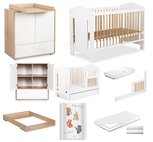 Zestaw mebli dziecięcych z Łóżeczkiem z Materacem z Przewijakiem Buk Biały IDA