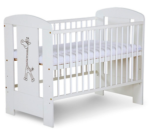 ŁÓŻECZKO Dziecięce Drewniane 120x60 Białe ŻYRAFKA