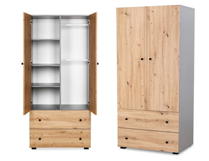 Szafa Dwudrzwiowa z Szufladami z Drążkiem z Półkami - Wymiary 180x80 cm - Grafit Dąb PAULINE