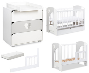 Zestaw mebli dziecięcych z Łóżeczkiem Białe Popiel NEL SERCE