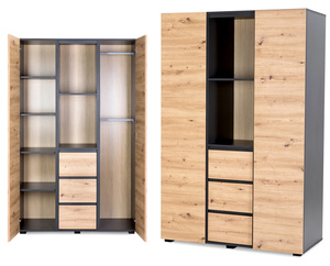 Szafa Duża z Szufladami z Półkami z Drążkiem - Wymiary 180x120 cm  - Antracyt Dąb DALIA