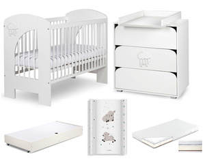 Zestaw mebli dziecięcych z Łóżeczkiem z Materacem z Przewijakiem Białe NEL CHMURKA