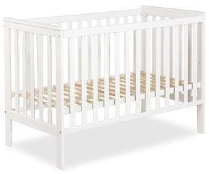 ŁÓŻECZKO Dziecięce Drewniane z Barierką 120x60 Białe IWON