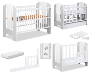 Łóżeczko drewniane 120x60 z Barierką z Pojemnikiem z Materacem z Przewijakiem Białe NATI