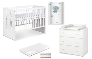 Zestaw mebli dziecięcych z Łóżeczkiem z Materacem z Przewijakiem Białe PAULA